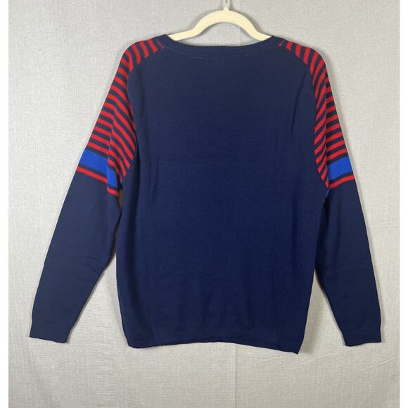 VTG 100% Wool 80s Olympian CB Sports Sweater Medium Ski Blue Red Crewneck Jumper - Picture 7 of 8